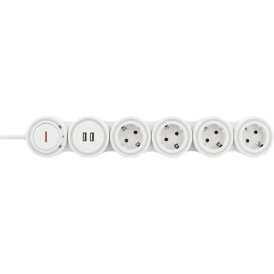Deltaco hvit strømforlengelse med USB - 1,4m Deltaco hvit strømforlengelse med USB - 1,4m