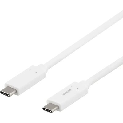 Deltaco USB-C to USB-C Kaapeli - 1m - Valkoinen - Tukee 3A/60W - USB 3.2 Gen 1 Deltaco USB-C to USB-C Kaapeli - 1m - Valkoinen - Tukee 3A/60W - USB 3.2 Gen 1