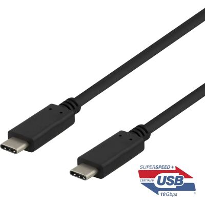 Deltaco USB-C to USB-C kaapeli 0,5m - 10Gbps - 100W - Musta Deltaco USB-C to USB-C kaapeli 0,5m - 10Gbps - 100W - Musta