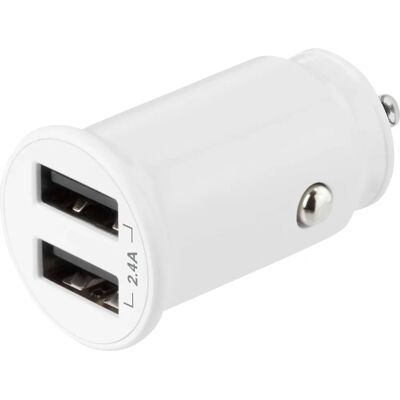 Deltaco USB-autolaturi 12/24V - Kaksi USB-A - 12W - Valkoinen Deltaco USB-autolaturi 12/24V - Kaksi USB-A - 12W - Valkoinen
