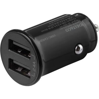 Deltaco USB-CAR124 Autolaturi - Kaksi USB-A-porttia - 12/24 V - Musta Deltaco USB-CAR124 Autolaturi - Kaksi USB-A-porttia - 12/24 V - Musta