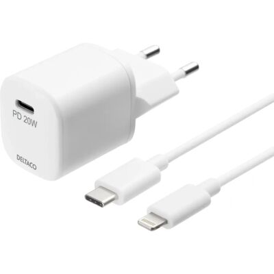 Deltaco USBC-AC141 Valkoinen laturi - 20W, USB-C to Lightning Deltaco USBC-AC141 Valkoinen laturi - 20W, USB-C to Lightning