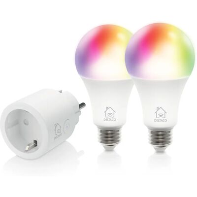 Kit de Pornire Smart Home Deltaco - Alb - Priză inteligentă și becuri RGB Kit de Pornire Smart Home Deltaco - Alb - Priză inteligentă și becuri RGB