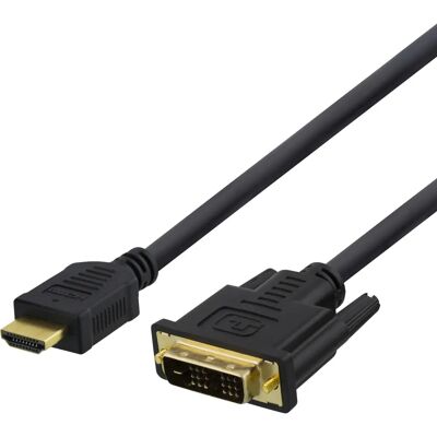 Câble adaptateur DVI-D à HDMI Deltaco - 1m - Noir - Prise en charge 1080p 60Hz Câble adaptateur DVI-D à HDMI Deltaco - 1m - Noir - Prise en charge 1080p 60Hz
