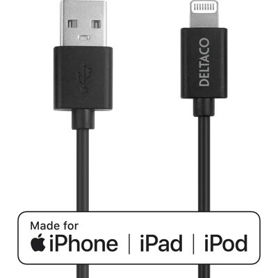 Deltaco Deltaco IPLH-412 Lightning - 2m, Musta, Apple C189, MFi Deltaco Deltaco IPLH-412 Lightning - 2m, Musta, Apple C189, MFi