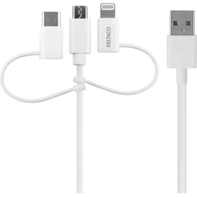Deltaco USB-Kabel - 1m Weiß - Micro USB, USB-C, Lightning, USB 2.0 Deltaco USB-Kabel - 1m Weiß - Micro USB, USB-C, Lightning, USB 2.0