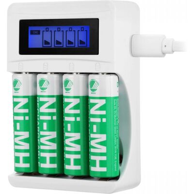 Deltaco USB Batterieladegerät - inkl. 4x AA Batterien - Weiß Deltaco USB Batterieladegerät - inkl. 4x AA Batterien - Weiß