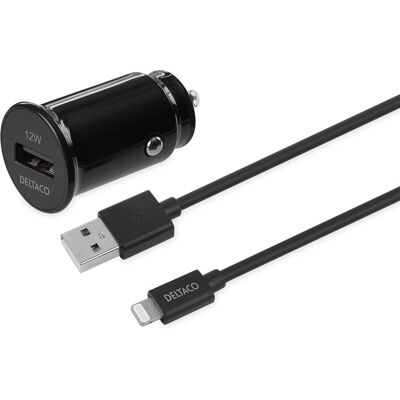 Deltaco USB-CAR130 Autolaturi - Musta - 12W - Lightning Apple Deltaco USB-CAR130 Autolaturi - Musta - 12W - Lightning Apple