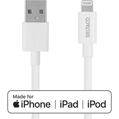Deltaco Lightning-kabel - 0,5 m Vit - Laddning & Synk Deltaco Lightning-kabel - 0,5 m Vit - Laddning & Synk