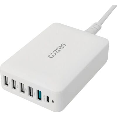 Deltaco USBC-MO100 Valkoinen 6-Port USB-latausasema Deltaco USBC-MO100 Valkoinen 6-Port USB-latausasema