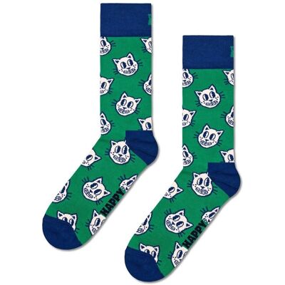 Happy Socks Green Cat Socks - Breathable Cotton, Unisex Happy Socks Green Cat Socks - Breathable Cotton, Unisex