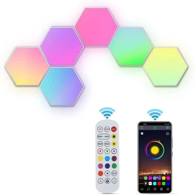 Hexagon Væglampe - RGB LED, App & Musikstyring Hexagon Væglampe - RGB LED, App & Musikstyring