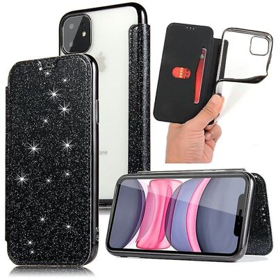 SKALO iPhone 11 Pro Max Pungtaske - Ultra tynd med glitter sort SKALO iPhone 11 Pro Max Pungtaske - Ultra tynd med glitter sort