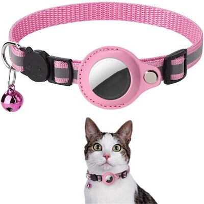 SKALO Kissa-kaulakoru AirTag-kotelolla ja kellolla - Rosa SKALO Kissa-kaulakoru AirTag-kotelolla ja kellolla - Rosa