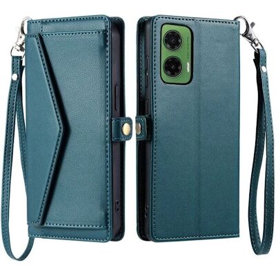 SKALO Motorola Moto G35 5G PU Nahkainen Kirjekuori Lompakko - Vihreä SKALO Motorola Moto G35 5G PU Nahkainen Kirjekuori Lompakko - Vihreä