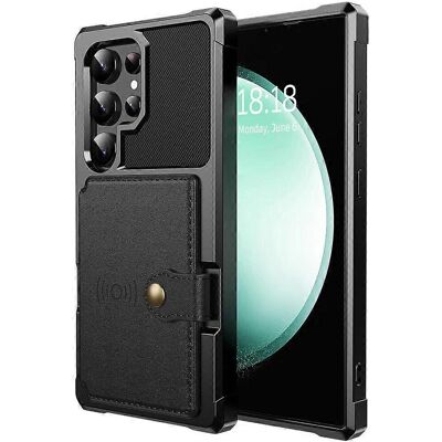 SKALO Samsung S25 Ultra Stødsikkert Cover med Pung - Sort SKALO Samsung S25 Ultra Stødsikkert Cover med Pung - Sort