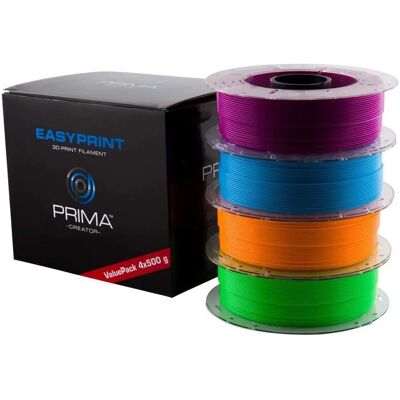 Prima Creator EasyPrint PLA Neon - 1.75mm - 4x 500g - Blu, Verde, Arancione, Viola - Filamento 3D Prima Creator EasyPrint PLA Neon - 1.75mm - 4x 500g - Blu, Verde, Arancione, Viola - Filamento 3D