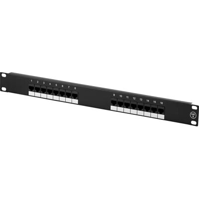 Deltaco Patch Panel - 16 Porttia, Cat6, UTP, 1U, Musta Deltaco Patch Panel - 16 Porttia, Cat6, UTP, 1U, Musta