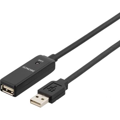 Deltaco USB jatkojohto - 10m, Musta, USB A Deltaco USB jatkojohto - 10m, Musta, USB A