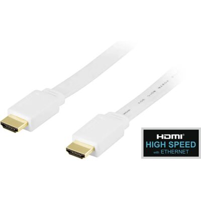 Deltaco HDMI-1005H - HDMI-kaapeli Ethernetillä - 0,5 m - Valkoinen - Litteä Deltaco HDMI-1005H - HDMI-kaapeli Ethernetillä - 0,5 m - Valkoinen - Litteä