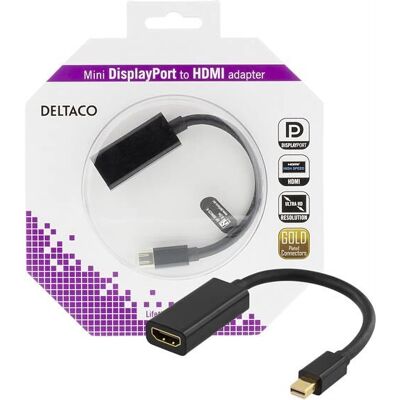 Deltaco Deltaco DP-HDMI25-K Mini DisplayPort HDMI Sovitin - 0,2m - Musta Deltaco Deltaco DP-HDMI25-K Mini DisplayPort HDMI Sovitin - 0,2m - Musta