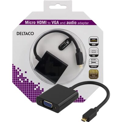 Deltaco Micro HDMI - VGA -adapteri - 0,2 m - Musta Deltaco Micro HDMI - VGA -adapteri - 0,2 m - Musta