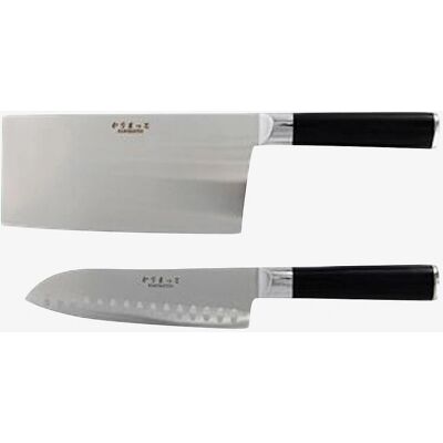 Karimatto - 2 stk sett Santoku 17,5cm, kinesisk hakker 18cm - Svart - Kjøkkenknivsett Karimatto - 2 stk sett Santoku 17,5cm, kinesisk hakker 18cm - Svart - Kjøkkenknivsett