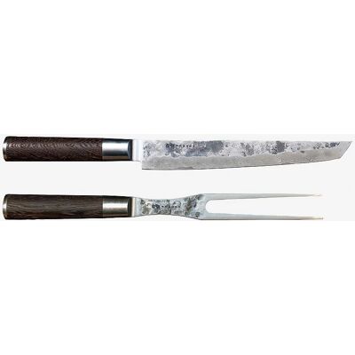 Satake - Takohiki Tranchersæt - VG-10 Stål - 23cm Kniv, 20cm Gaffel - Sølv Satake - Takohiki Tranchersæt - VG-10 Stål - 23cm Kniv, 20cm Gaffel - Sølv