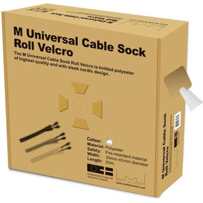 Multibrackets M Universal Cable Sock Touch Fastener - White - Cable Sleeve - Cable Organizer Multibrackets M Universal Cable Sock Touch Fastener - White - Cable Sleeve - Cable Organizer