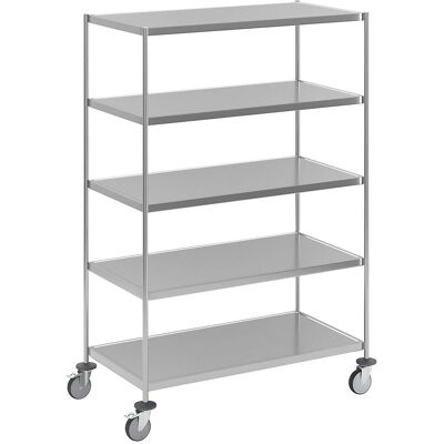 Carrello in Acciaio Inox Kongamek - 5 Ripiani, 1050x550mm, Ruote in Gomma con Freno Carrello in Acciaio Inox Kongamek - 5 Ripiani, 1050x550mm, Ruote in Gomma con Freno