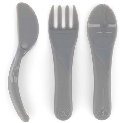 Couverts d'Apprentissage Gris Pastel - Pour Enfants 6+ - Publicité Couverts d'Apprentissage Gris Pastel - Pour Enfants 6+ - Publicité