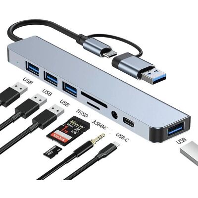 NÖRDIC USB Hub - 8 Porttia, USB-C, SD, microSD - Kompakti NÖRDIC USB Hub - 8 Porttia, USB-C, SD, microSD - Kompakti