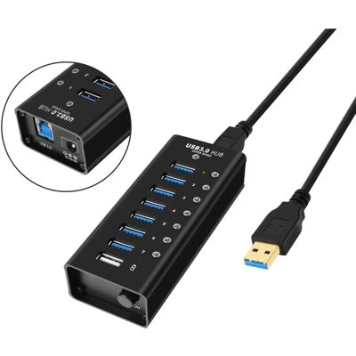 NÖRDIC - 8-Port USB Hub - Musta - USB 3.2 Gen1 - USB hub NÖRDIC - 8-Port USB Hub - Musta - USB 3.2 Gen1 - USB hub