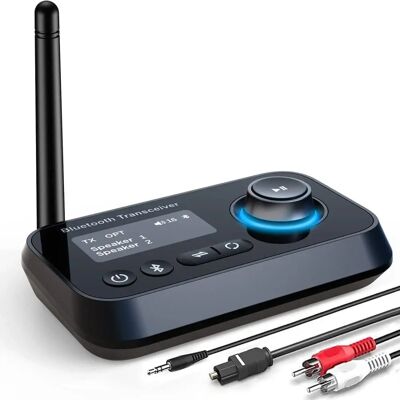 NÖRDIC Bluetooth 5.0 Transmitter Receiver - Lydadapter til 2 hovedtelefoner, Lang rækkevidde NÖRDIC Bluetooth 5.0 Transmitter Receiver - Lydadapter til 2 hovedtelefoner, Lang rækkevidde