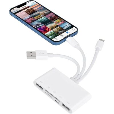 NÖRDIC 5-in-1 kortinlukija - USB-A USB-C Lightning SD MicroSD NÖRDIC 5-in-1 kortinlukija - USB-A USB-C Lightning SD MicroSD