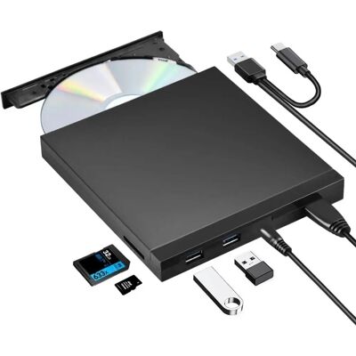 NÖRDIC Kannettava CD/DVD-levy ja USB-hubi - Yhteensopiva Windowsin, Linuxin, MacOS:n kanssa NÖRDIC Kannettava CD/DVD-levy ja USB-hubi - Yhteensopiva Windowsin, Linuxin, MacOS:n kanssa
