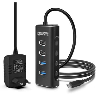NÖRDIC 4-port USB-C Hub - 10Gbps - Tiedot ja Virtavyö NÖRDIC 4-port USB-C Hub - 10Gbps - Tiedot ja Virtavyö