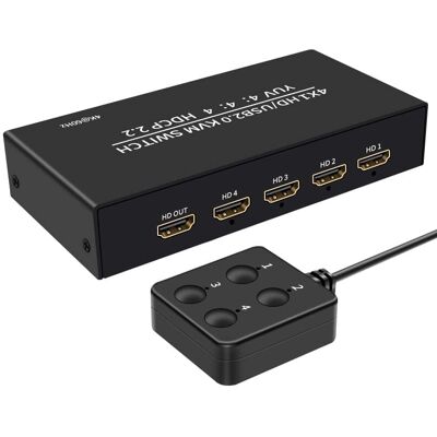 NÖRDIC KVM Vaihtaja - 4 tietokonetta HDMI 4K 60Hz USB 2.0 - Tukee Windows Mac Linux NÖRDIC KVM Vaihtaja - 4 tietokonetta HDMI 4K 60Hz USB 2.0 - Tukee Windows Mac Linux