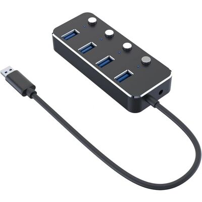 Nördic - USB-HUB4 - 4-Port USB 3.0 - Alumiini - Musta Nördic - USB-HUB4 - 4-Port USB 3.0 - Alumiini - Musta