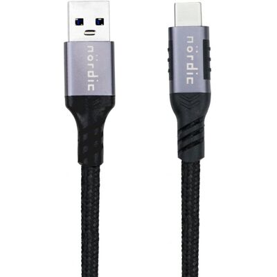 NÖRDIC - USB-C til USB-A - 0.5m - Nylonflettet - USB-kabel NÖRDIC - USB-C til USB-A - 0.5m - Nylonflettet - USB-kabel