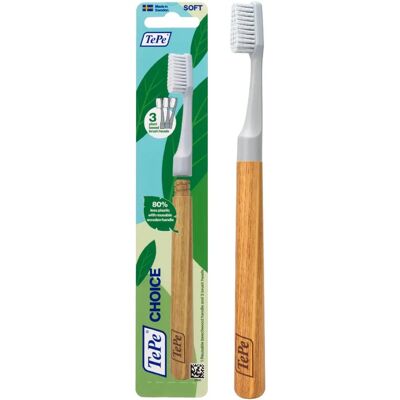 Escova de Dentes TePe Choice - Ecológica, Cerdas Macias, Cabo de Madeira Reutilizável Escova de Dentes TePe Choice - Ecológica, Cerdas Macias, Cabo de Madeira Reutilizável