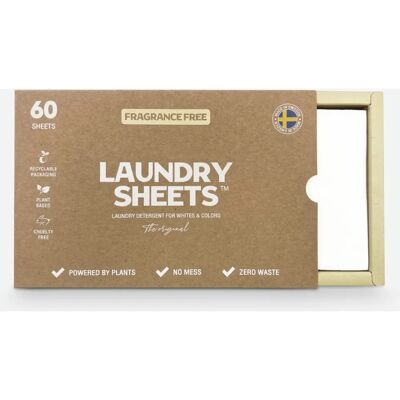 Laundry Sheets Vegansk Vaskemiddel - Uparfymert - 60 Ark Laundry Sheets Vegansk Vaskemiddel - Uparfymert - 60 Ark