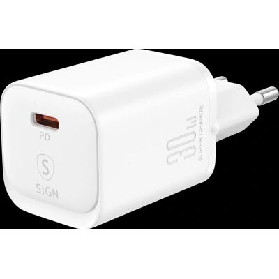 Chargeur Rapide SiGN 30W - USB-C, Blanc - Publicité Chargeur Rapide SiGN 30W - USB-C, Blanc - Publicité