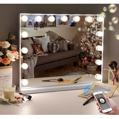 Miroir de Maquillage Hollywood Fenchilin avec Haut-parleur Bluetooth, Port USB, 15 LEDs - Publicité Miroir de Maquillage Hollywood Fenchilin avec Haut-parleur Bluetooth, Port USB, 15 LEDs - Publicité