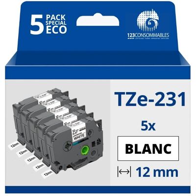 123CONSOMMABLES - TZe-231 - Noir sur blanc - Ruban adhésif étiquettes - Publicité 123CONSOMMABLES - TZe-231 - Noir sur blanc - Ruban adhésif étiquettes - Publicité