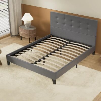 Lit SensoRêve 140x200 cm Gris avec tête de lit boutonnée - Type de produit - Publicité Lit SensoRêve 140x200 cm Gris avec tête de lit boutonnée - Type de produit - Publicité
