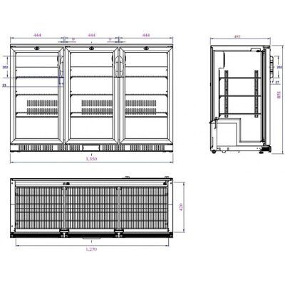 Professionel køleskab bar sort 3 døre 320 liter Professionel køleskab bar sort 3 døre 320 liter