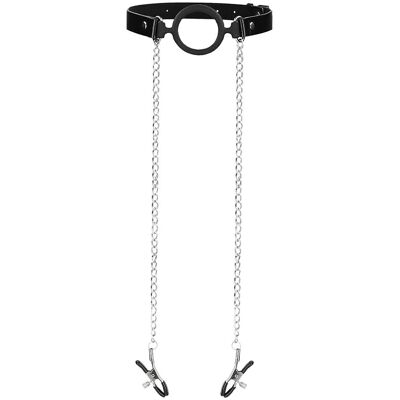 Ouch! Bondage-varusteet - Silikonirenkaan, säädettävä hihna, nännipihdit - Musta Ouch! Bondage-varusteet - Silikonirenkaan, säädettävä hihna, nännipihdit - Musta
