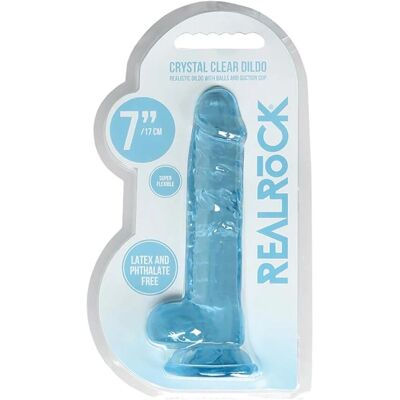 RealRock Crystal Clear 19cm Bleu - Dildo réaliste avec testicules RealRock Crystal Clear 19cm Bleu - Dildo réaliste avec testicules