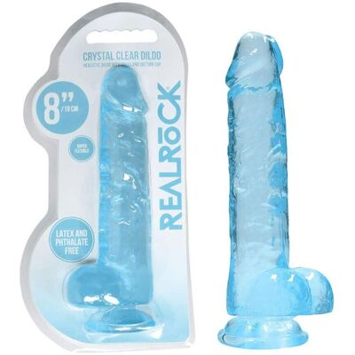 RealRock Crystal Clear 21cm Bleu - Dildo avec Testicules RealRock Crystal Clear 21cm Bleu - Dildo avec Testicules
